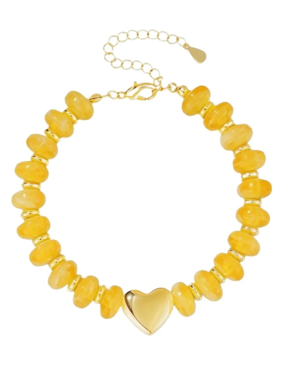 Beaded Yellow/Gold Heart Adjustable Bracelet (NWT)